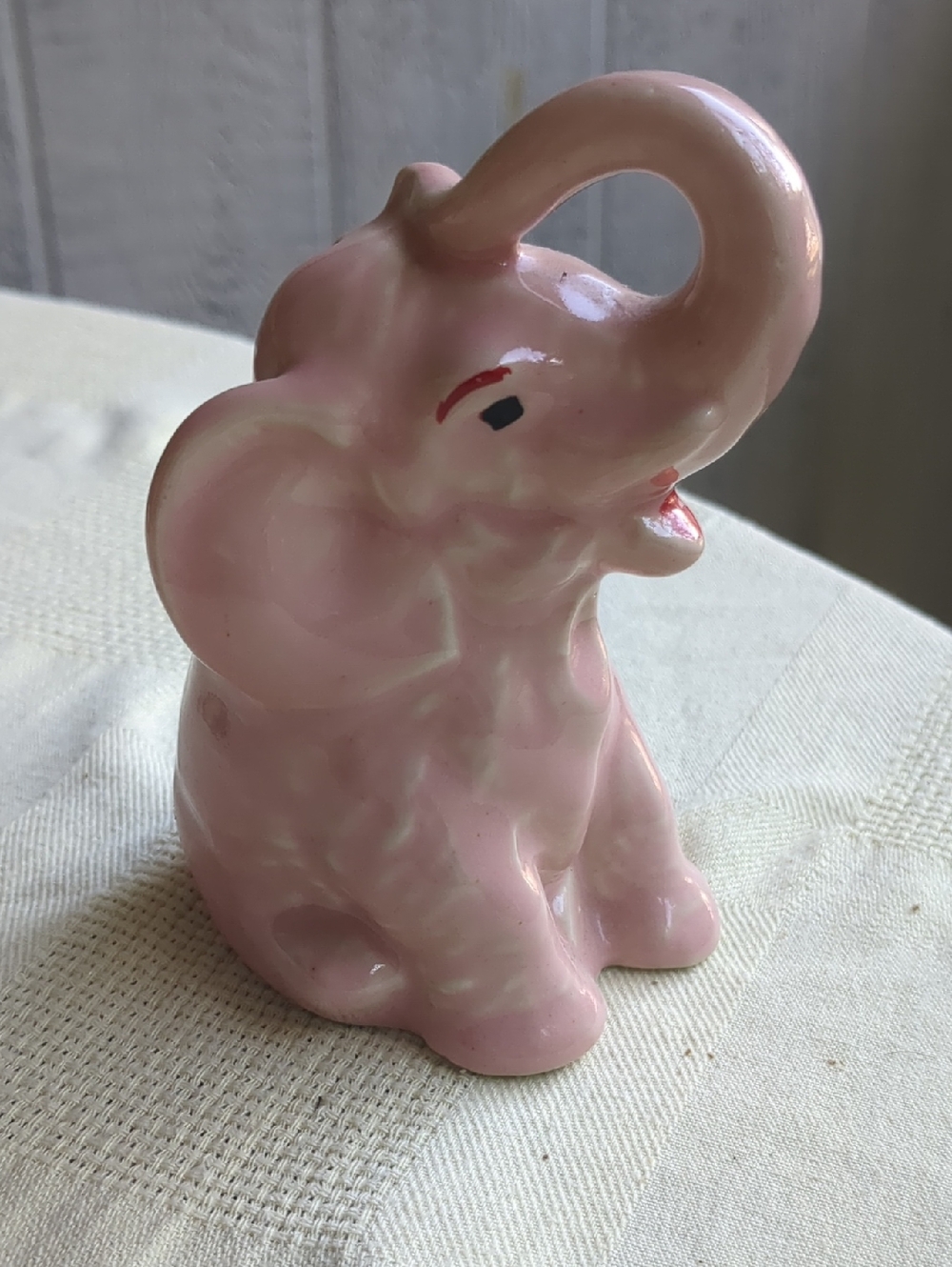 Vintage Pink Ceramic Elephant Bank  - Hand Painted